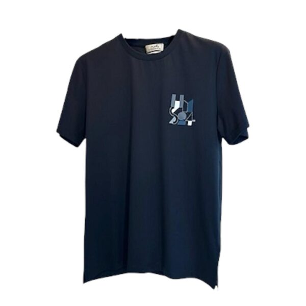 Hermes T-shirt Bleu Marine with Leather Detail