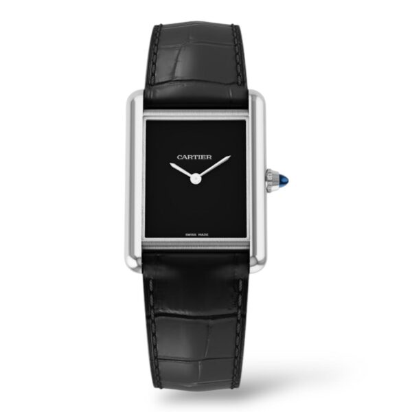 Cartier Tank Must Shiny Black Alligator Strap Black Lacquered Dial Large Model