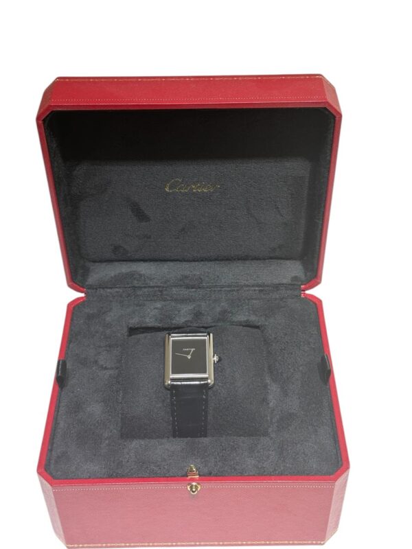 Cartier Tank Must Shiny Black Alligator Strap Black Lacquered Dial Large Model - Image 4