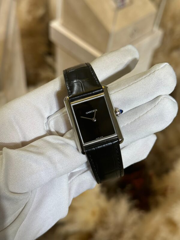 Cartier Tank Must Shiny Black Alligator Strap Black Lacquered Dial Large Model - Image 2