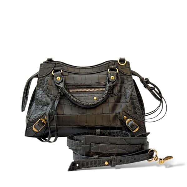 Balenciaga Neo Classic Small Dark Grey Croco Embossed Leather Bag - Image 2