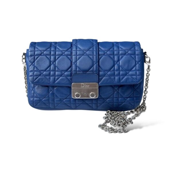 Dior Cannage New Lock Wallet on Chain in Blue Leather Bag - Image 2