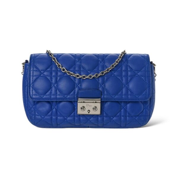 Dior Cannage New Lock Wallet on Chain in Blue Leather Bag