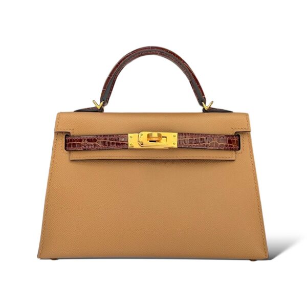 Hermes Kelly Mini Chai/Miel Veau Madame/Croco Touch GHW