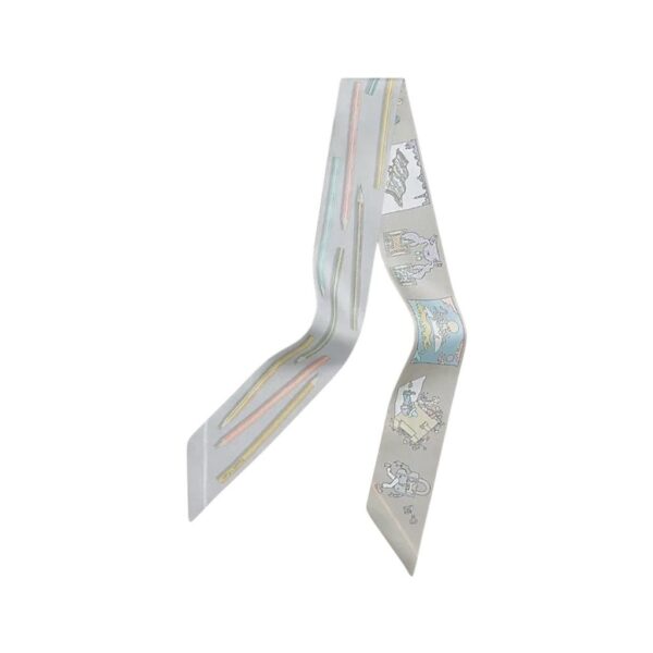 Hermes Twilly A Vos Crayons et Carre Libre Gris Perle / Jaune Pâle / Vert