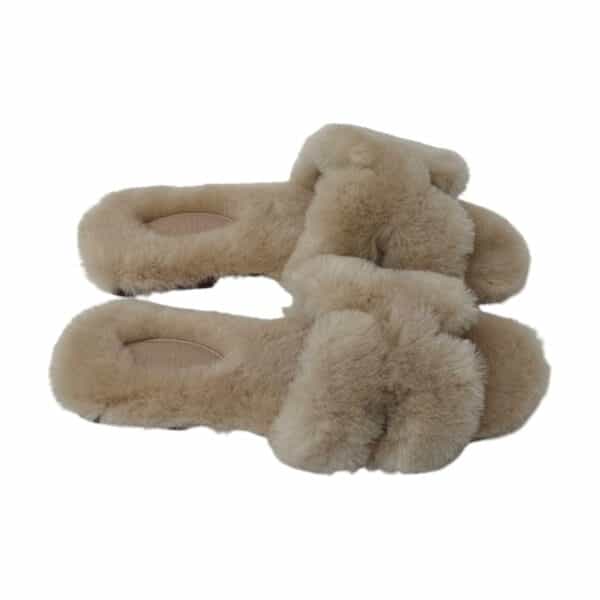 Hermes Oran 37.5 EU Beige Camel Shearling Sandals - Image 3