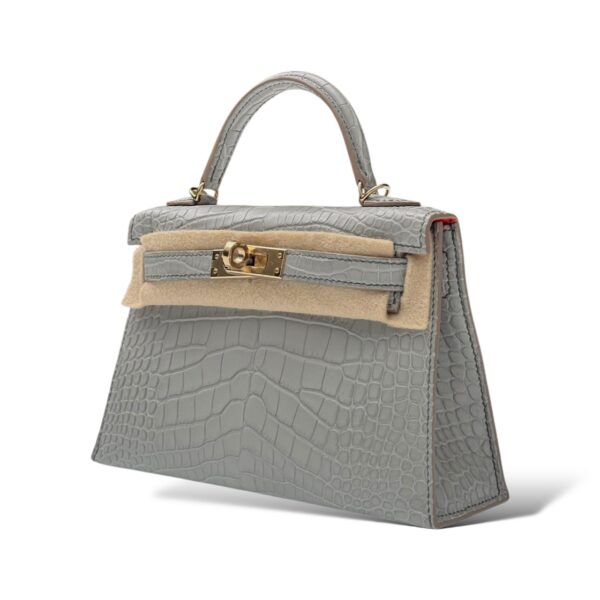 Hermes Kelly Mini SO Gris Perle-Orange Matte Croco PBHW - Image 5
