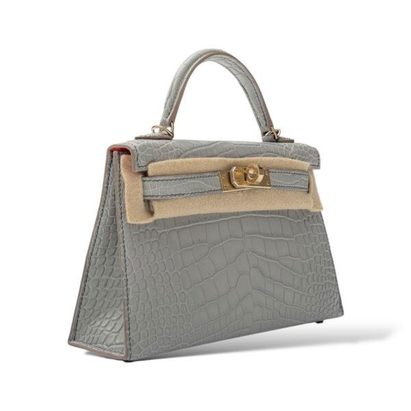 Hermes Kelly Mini SO Gris Perle-Orange Matte Croco PBHW - Image 2