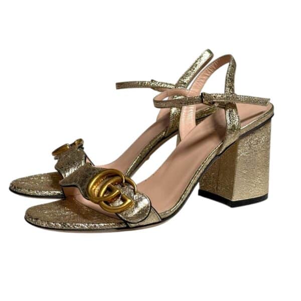 Gucci Metallic Laminate Leather Mid Heel Sandal Double G 36 EU - Image 4