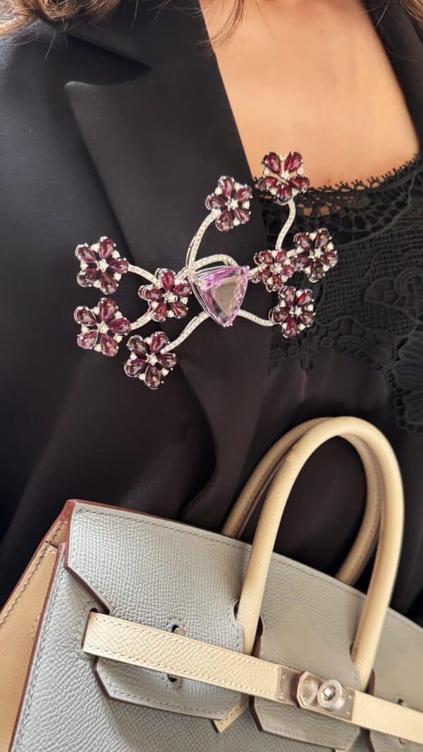 14K Diamond Amethyst Brooch - Image 2