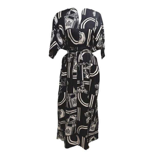 Hermes Belted Caftan Ceinture "En Desordre Finesse" Bleu Noir Size 40