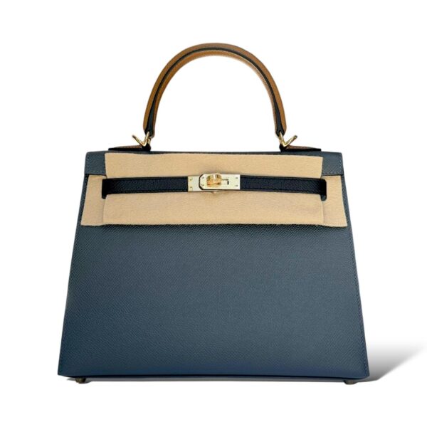 Hermes Kelly 25 Tricolor Gris Misty/Chai/Black Epsom PBHW