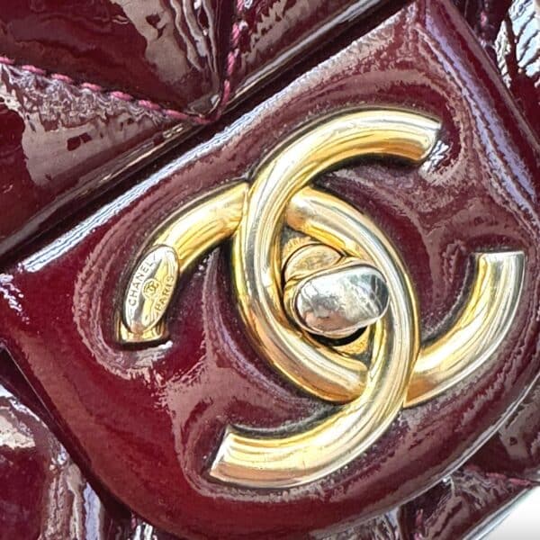 Chanel Patent Goatskin Quilted Burgundy Medium CC Eyelet Flap Bag - Image 6