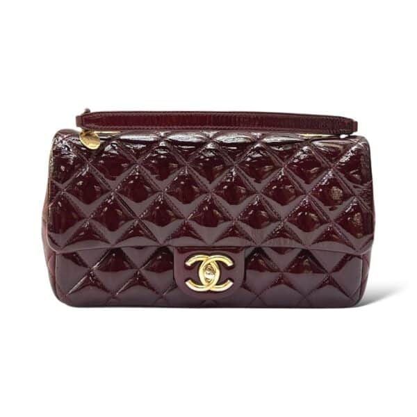 Chanel Patent Goatskin Quilted Burgundy Medium CC Eyelet Flap Bag