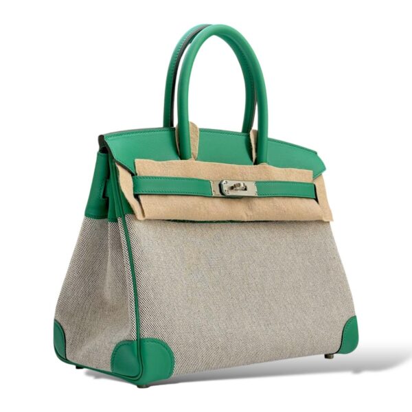 Hermes Birkin 30 Quadrille Ecru/Vert Vertigo Canvas/Swift PHW - Image 2