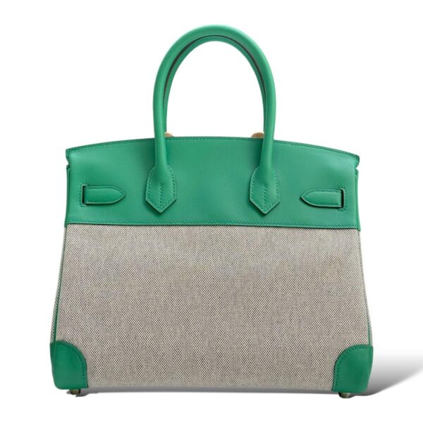 Hermes Birkin 30 Quadrille Ecru/Vert Vertigo Canvas/Swift PHW - Image 4
