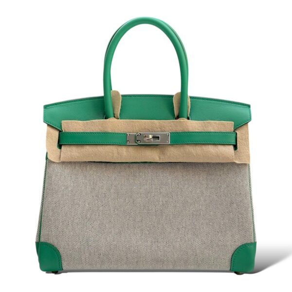 Hermes Birkin 30 Quadrille Ecru/Vert Vertigo Canvas/Swift PHW