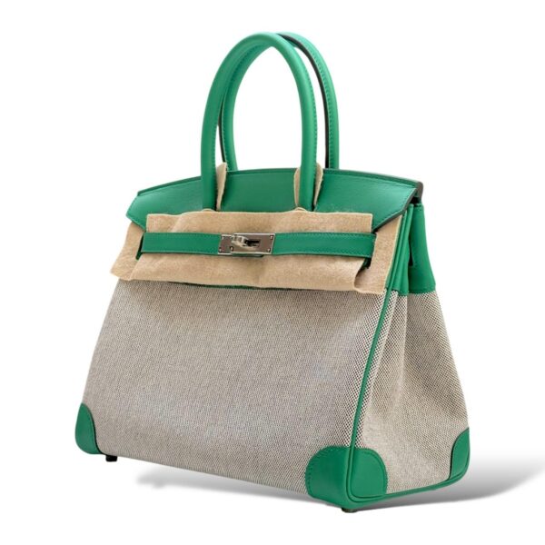 Hermes Birkin 30 Quadrille Ecru/Vert Vertigo Canvas/Swift PHW - Image 5