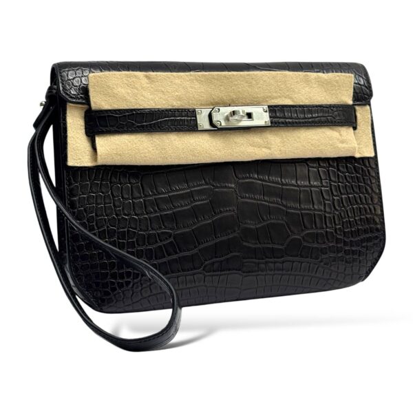 Hermes Kelly Depeche Black Croco PHW - Image 2