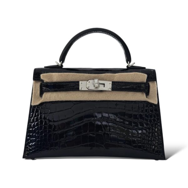 Hermes Kelly Mini Black Shiny Croco PHW