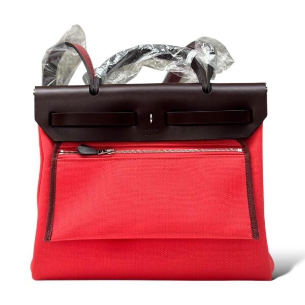 Hermes Herbag Zip 31 Rose Texas/Rouge Sellier Canvas PHW - Image 4