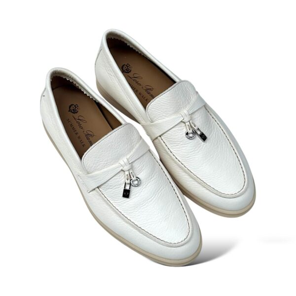 Loro Piana White Leather Summer Charms Walk Slip On Loafer 37 EU - Image 2