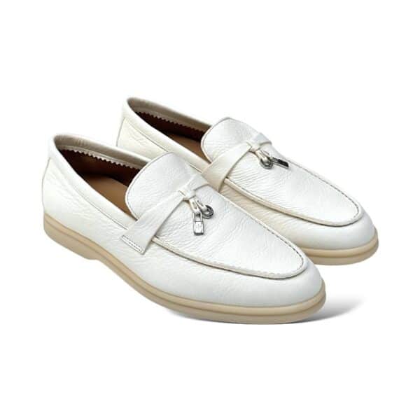 Loro Piana White Leather Summer Charms Walk Slip On Loafer 37 EU