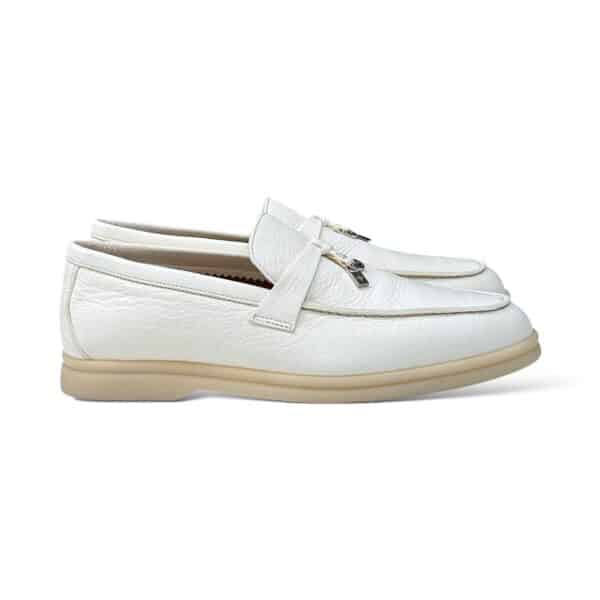 Loro Piana White Leather Summer Charms Walk Slip On Loafer 37 EU - Image 3